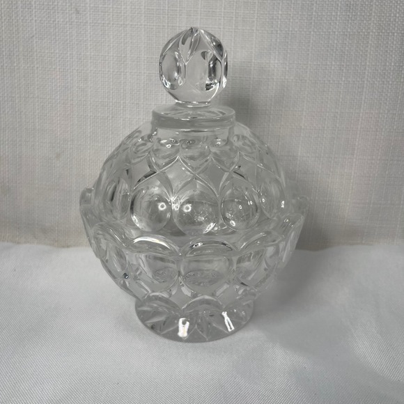 Other - Vintage Crystal Candy Dish Sugar Bowl with Lid Thumbprint Pattern Pedestal Jar